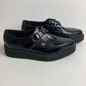 T.U.K Black Leather Spike Pointed Monk Creepers Loafers